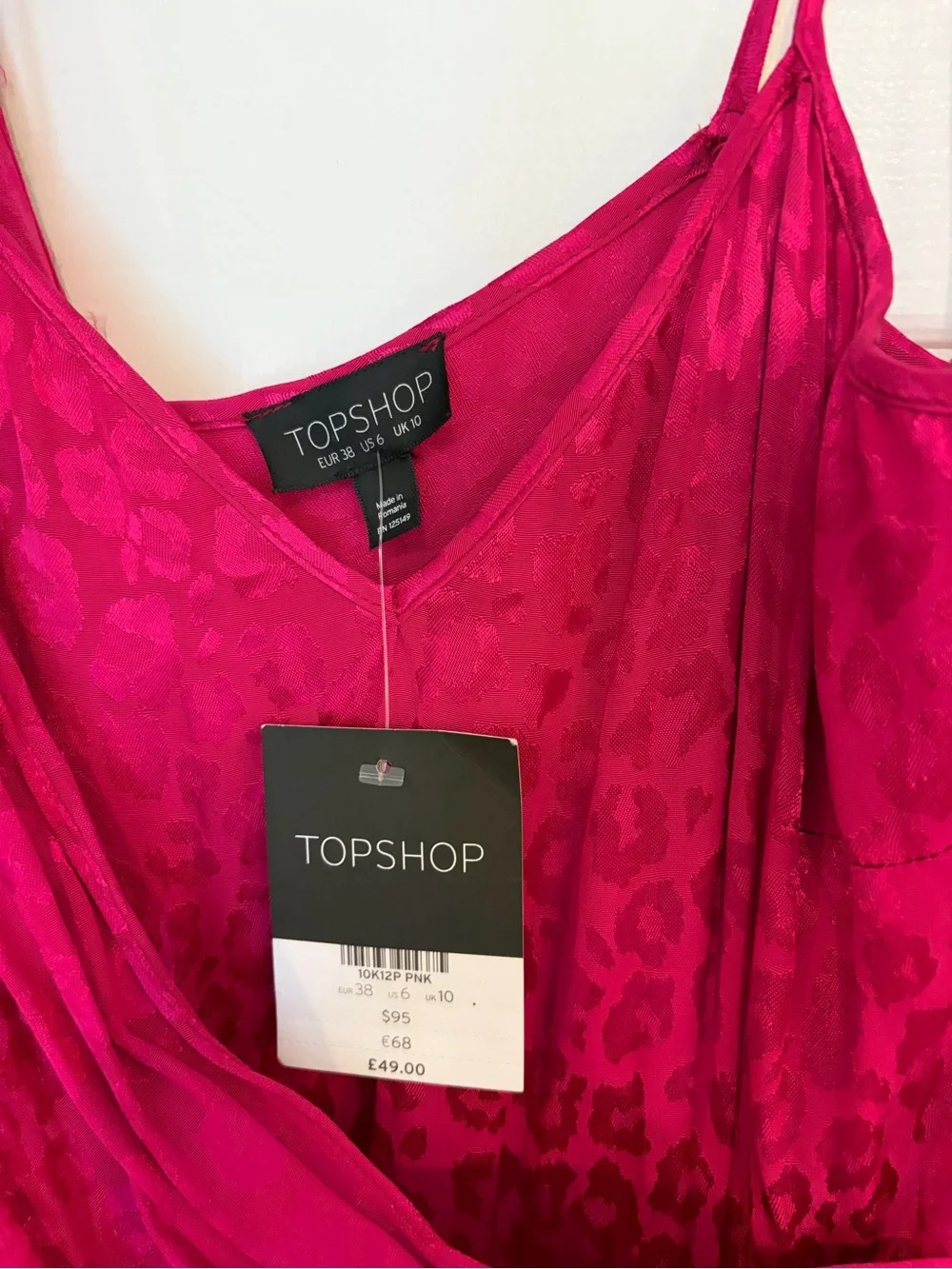 Topshop One Shoulder Leopard Dress US 6 Fuchsia NWT
